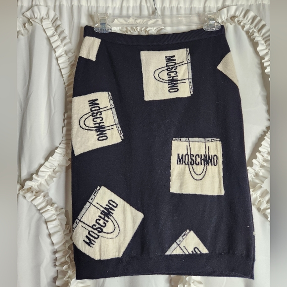 Moschino Couture Wool Shopping Bag Black And White Skirt Sz USA 6 - Picture 5 of 8